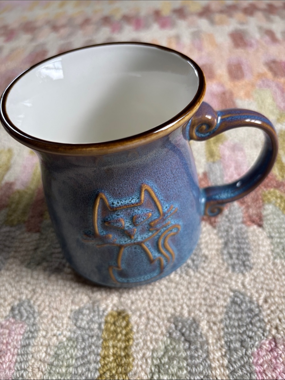 La Rochelle Kitty Cat Ceramic Studio Artisan Stoneware Folk Art Blue Glaze Mug - Picture 7 of 14